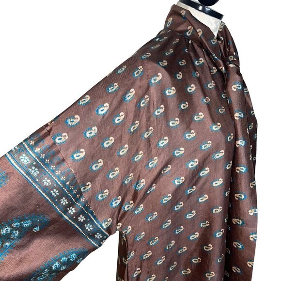 Vintage Womens Maxi Dress Size Large Brown Custom Made Silk Paisley Neck Tie - Picture 12 of 16